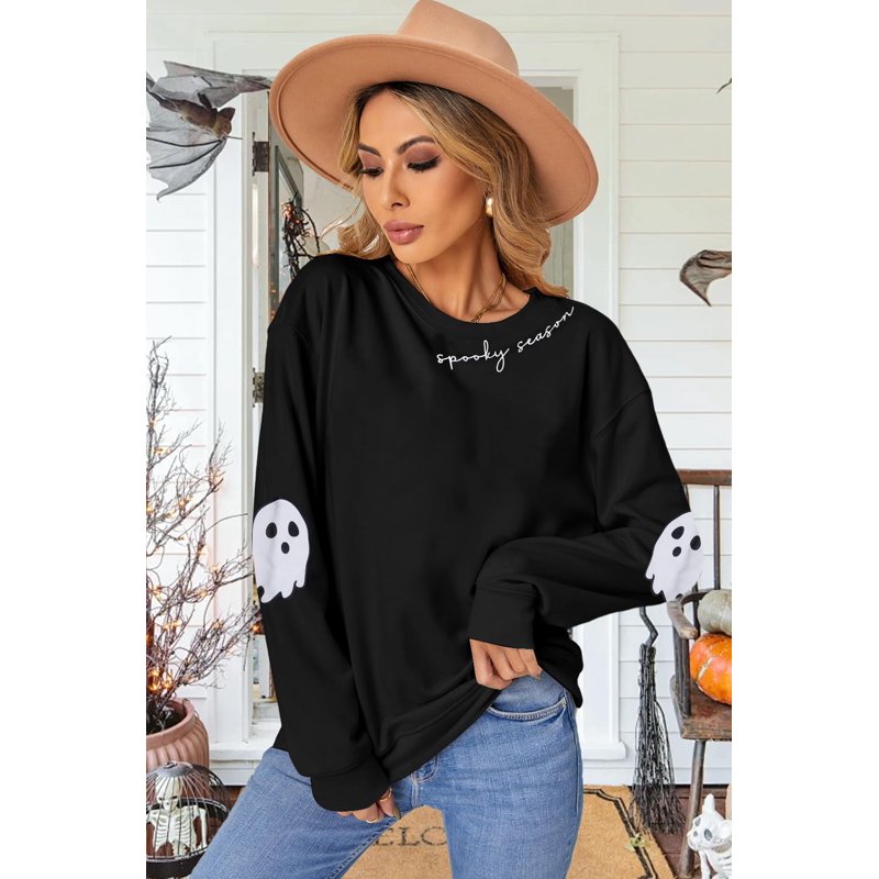 KimSoong Women's Halloween Ghost Graphic Crew Neck Sweater - Black, L