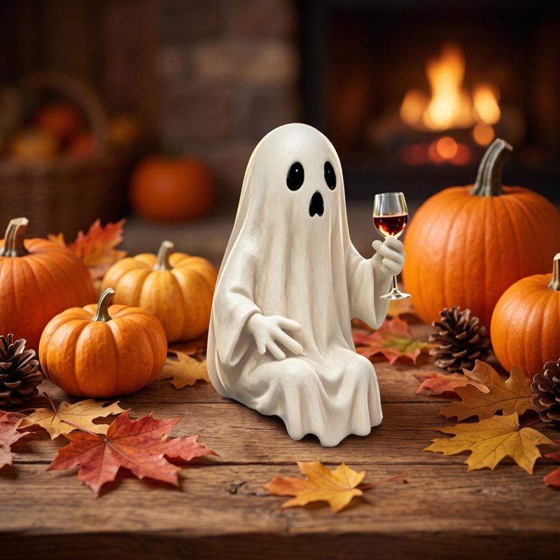 Halloween Ghost Figurine - Cute Drinking Ghost with Goblet - Variation D