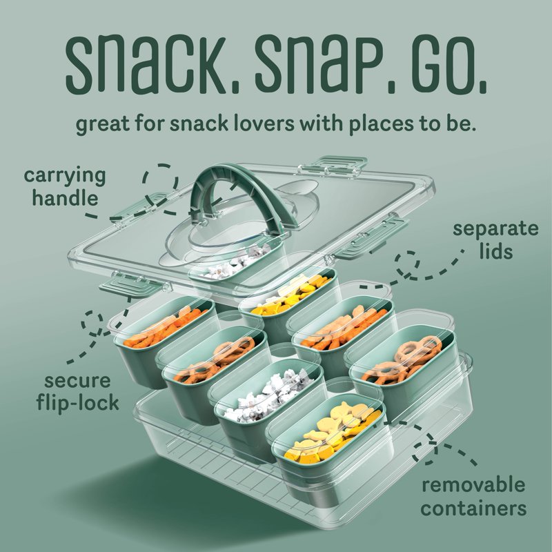 Snack Food Container with 8 Compartments - Sage Color