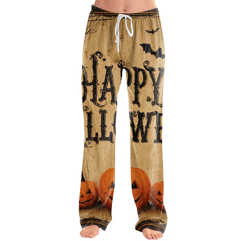 Khaki Women's Fall Pajama Pants - High Waist Wide Leg Loose Fit XXL