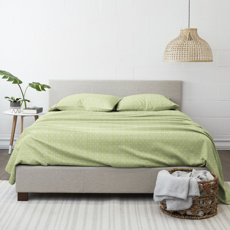 Microfiber Bed Sheets Set - California King Moss Polka Dot Pattern