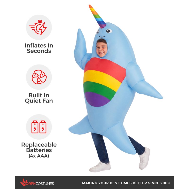 Kids Inflatable Narwhal Costume Rainbow Blow-Up Halloween Suit - Blue, One Size