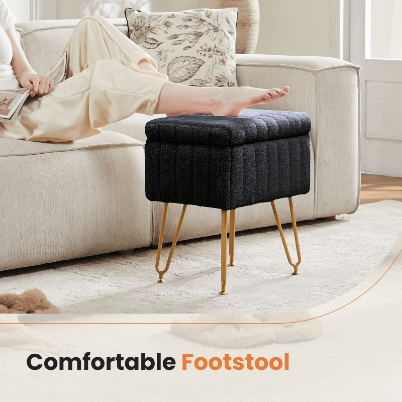 Modern Ottoman Vanity Stool Chair with Storage - Black