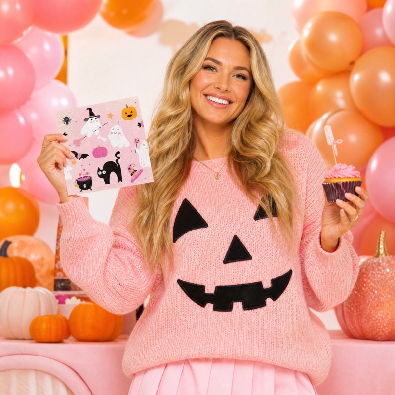 Pink Halloween Paper Napkins 20 Pack - Disposable Ghost Party Tableware