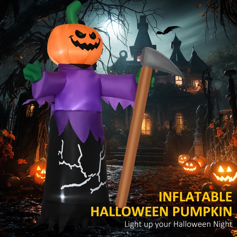Purple Inflatable Halloween Pumpkin Grim Reaper Outdoor LED Yard Display
