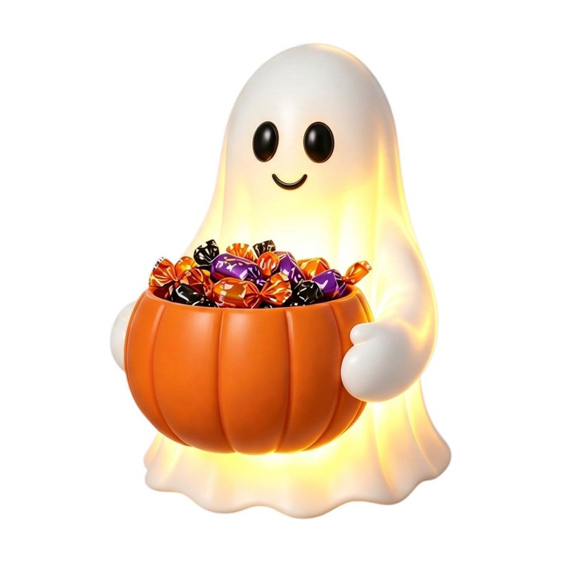 Halloween Ghost Pumpkin Candy Bowl Light Up Spooky Decor - Variation #019