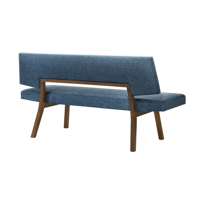 Channell Wood Dining Bench - Walnut Finish with Blue Fabric