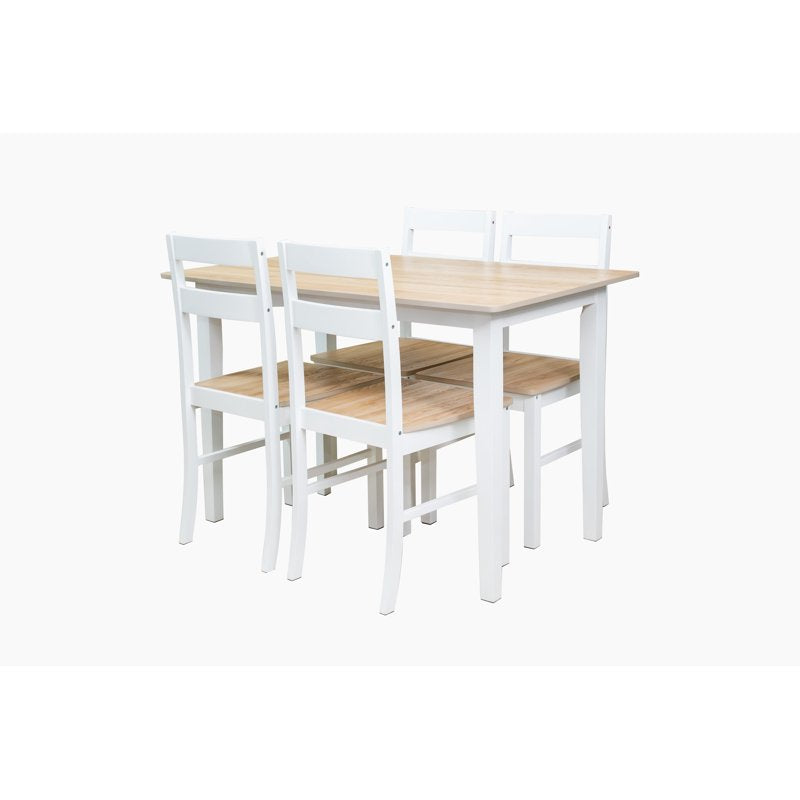 Compact 5-Piece Dining Set for Small Spaces - White & Natural