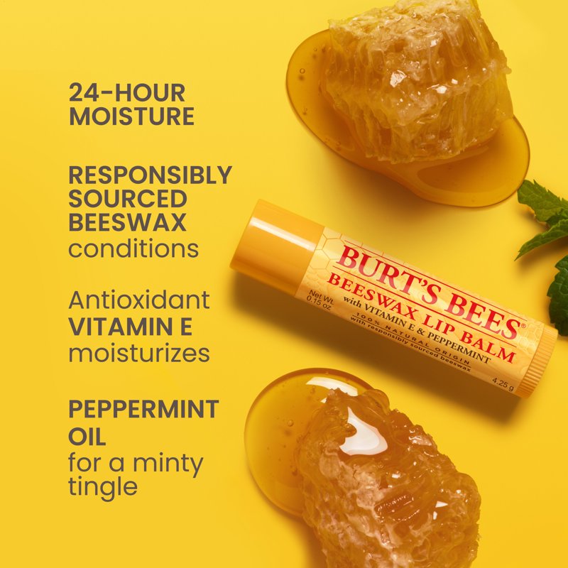 Natural Beeswax Moisturizing Lip Balm with Vitamin E & Peppermint Oil