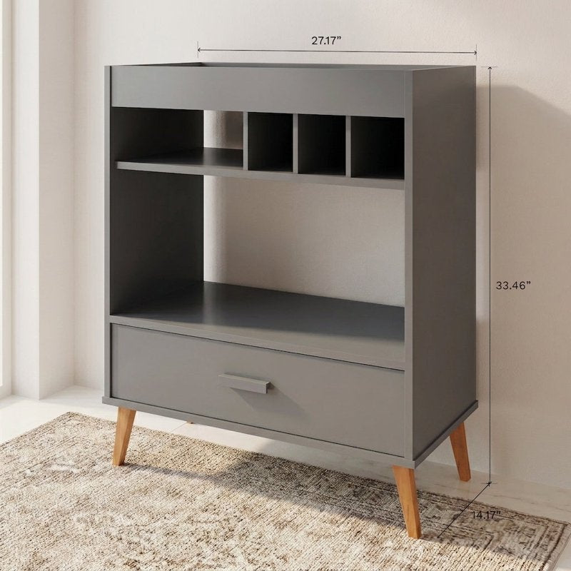 Modern Grey Mini Bar Cabinet with Drawers & Wine Storage
