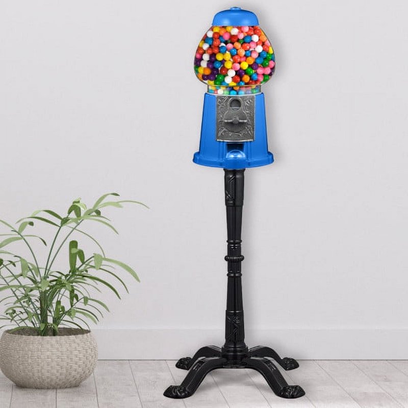 Vintage 15-Inch Gumball Machine with Stand and Coin Bank - Blue