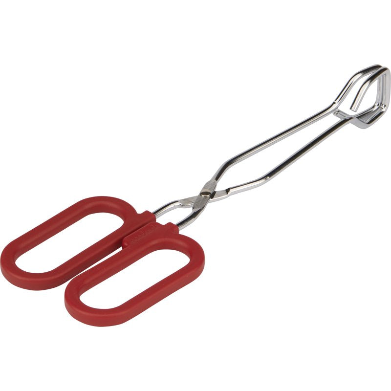 Kitchen Loop Tongs 10" - Chrome Silver and Red