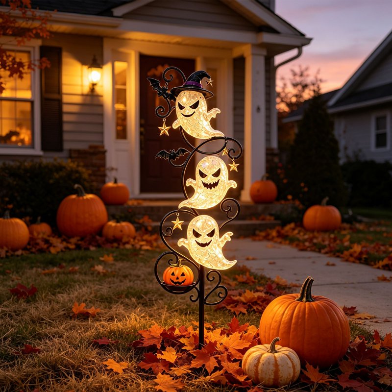 Solar Halloween Ghost Garden Stake Lights Outdoor Yard Decor B - Waterproof