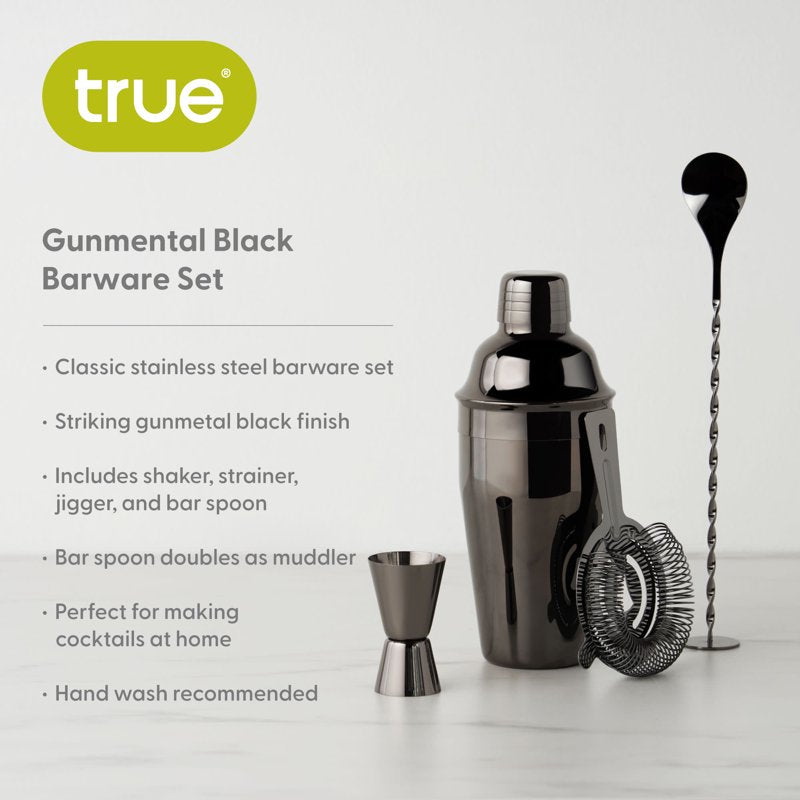 4-Piece Stainless Steel Barware Set with Cocktail Shaker & Accessories