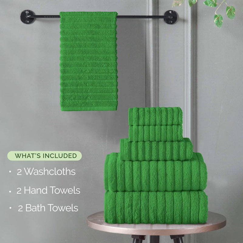 Turkish Cotton Bath Towels Set - Emerald Green 6-Piece Luxury Spa Linen