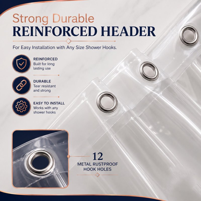 White Heavyweight PEVA Shower Curtain Liner with Magnets - 70x72 Inches