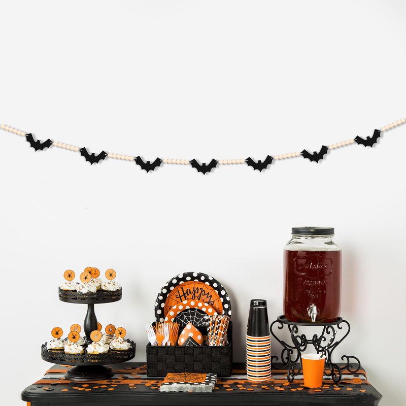 Halloween Bat & Bead Garland - Indoor Outdoor Party Decor, 4.67Ft