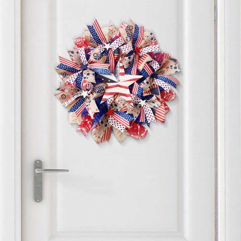 Patriotic Wreath Decorations - 250th Year Independence Day Red White Blue Flower Wreath D Variation D