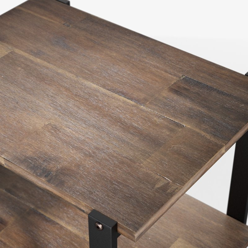 Modern Industrial End Table with Solid Acacia Wood Top