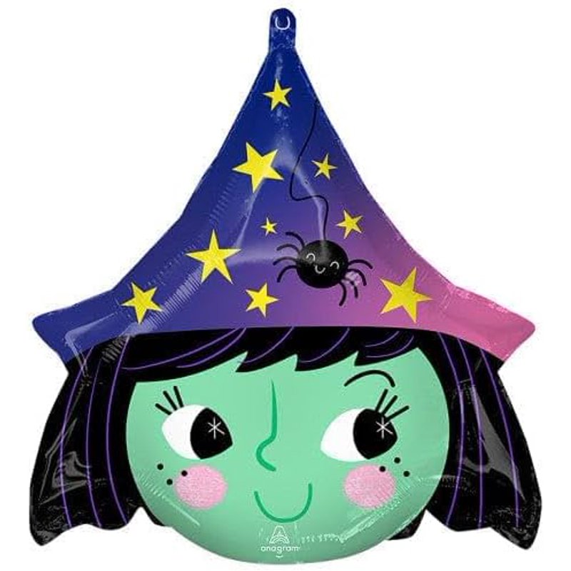 Halloween Witch Foil Balloon with 4 Black Latex Balloons - Party Decor