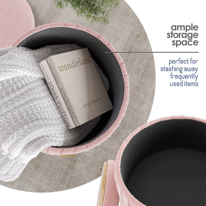 Small Round Ottoman with Storage - Velvet Foot Stool
