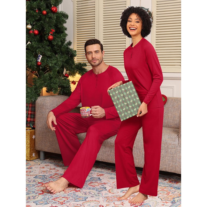 Men's XL Red Couple Pajama Set - Soft Matching Sleepwear with Pockets