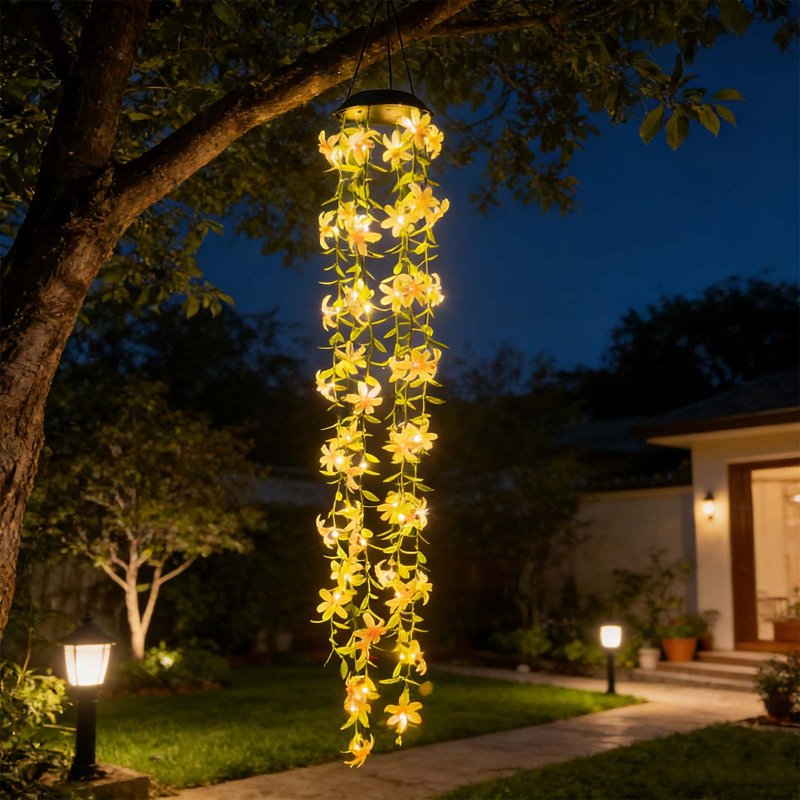 Solar Flower Wind Chime Light Outdoor Lantern Waterproof Garden Decor
