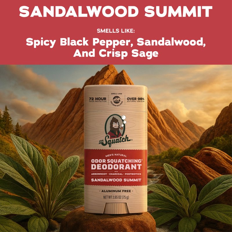 Natural Aluminum-Free Deodorant for Men - Sandalwood Summit, 2.65 Oz