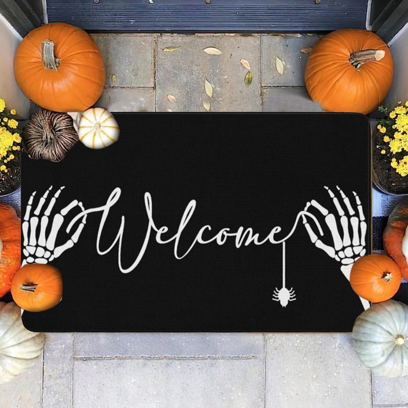 Halloween Door Mat E - Spider Web Bones Welcome Doormat 16x24 Inches, Non-Slip Outdoor Rug