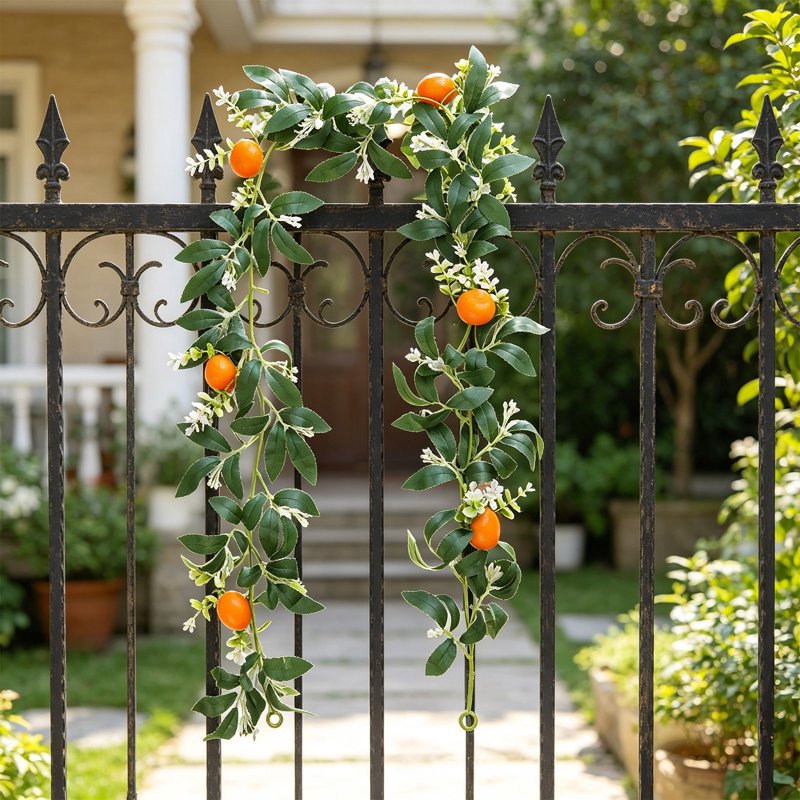 Artificial Orange Fruit Garland with White Flowers, 67.7 Inch Christmas Decor - G