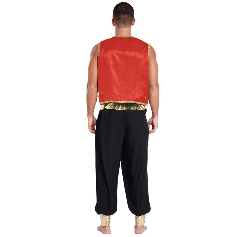 Men's Arabian Prince Costume Vest and Harem Pants Set - Burgundy & Black, Large