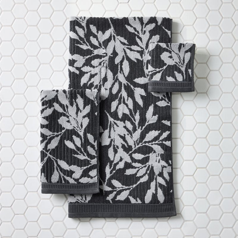 Soft Floral Bath Towel Set - 6 Pieces, Grey Shadow & Silver