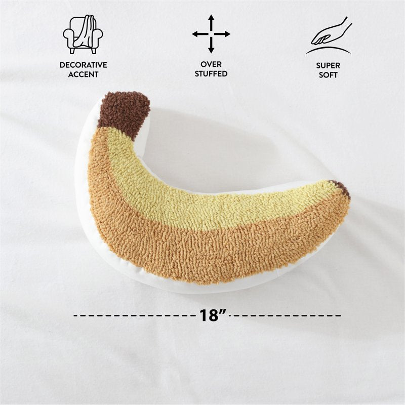 Banana Decorative Pillow - 18 x 6 Yellow Fruit Accent Pillow - Mainstays