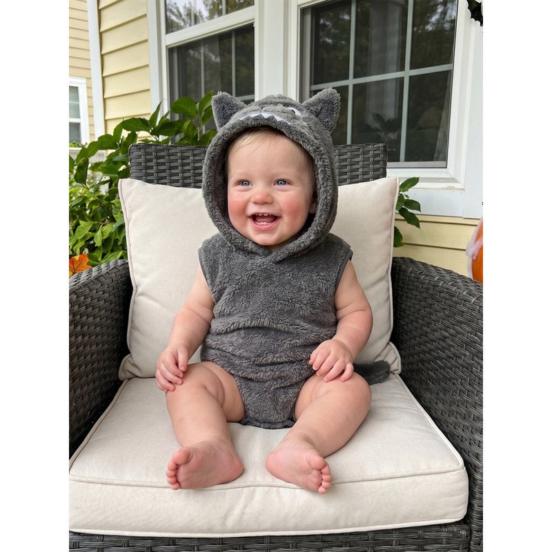 Baby Boy Wolf Costume - Infant Halloween Animal Romper, 3-6 Months, Dark Grey
