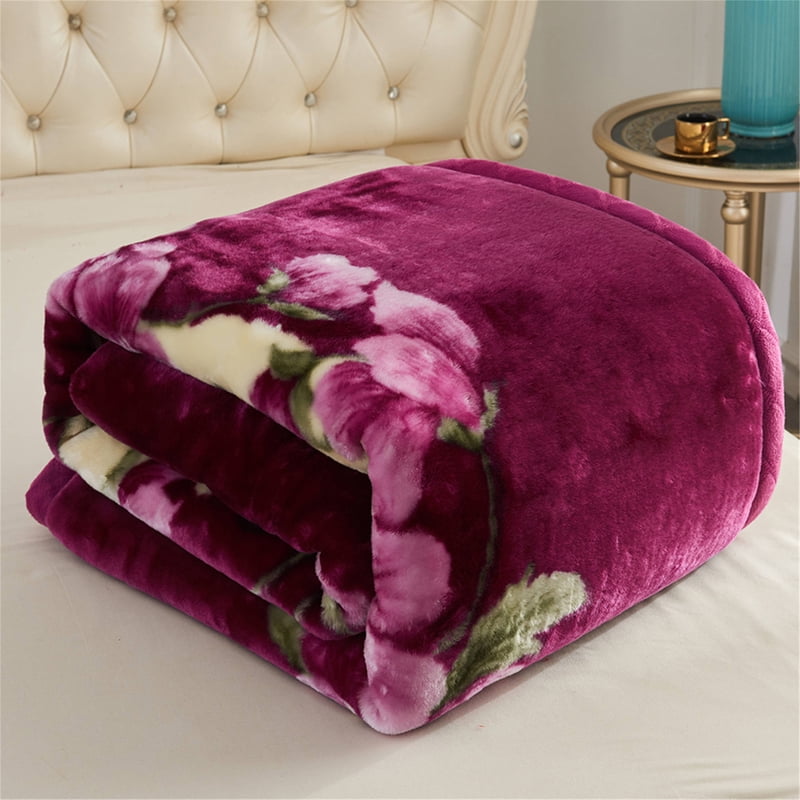 Heavy 10lbs Reversible King Size Plush Blanket - Warm Microfiber Bed Cover - Purple Flower AB Variation