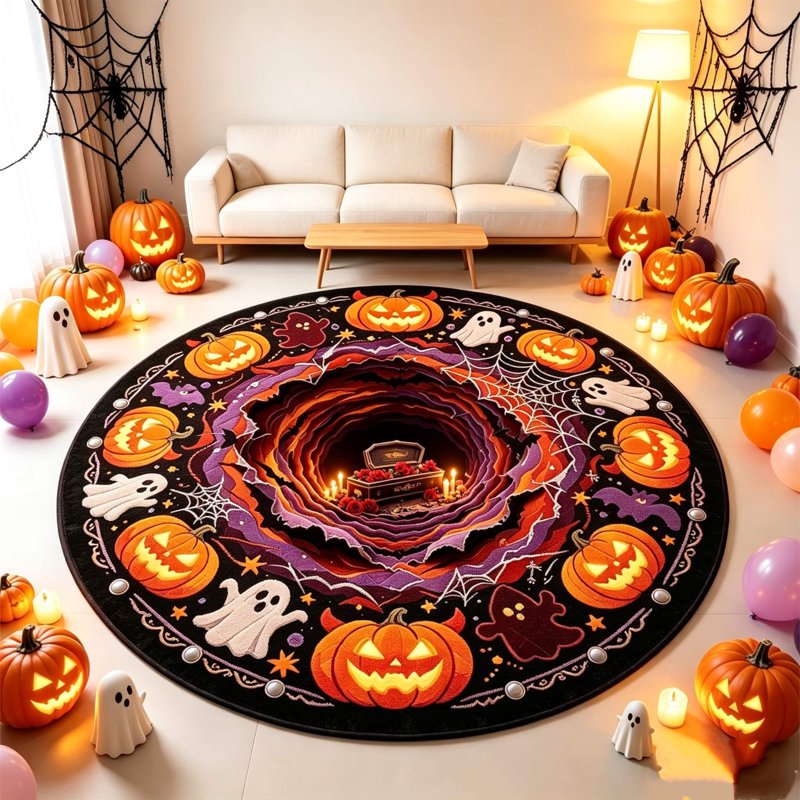 Halloween Round 3D Optical Skidproof Floor Mat - 23.62x23.62in, Easy Clean, Entryway Bathroom Living Room Decor - MPOISVA