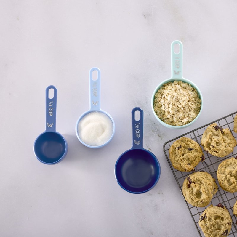 Measuring Cups Set - 4-Piece Nesting in Blue with Butterfly Accents