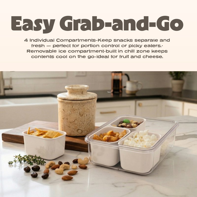 4-Compartment Mini Snack Box with Ice Pack - Taupe