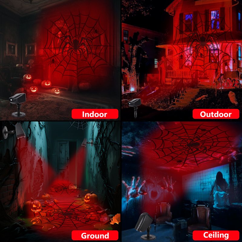 Halloween Projector Lights Outdoor Indoor with Timer & Waterproof Spider & Web Variation