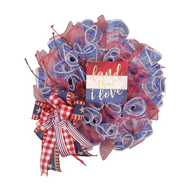Patriotic 4th of July Wreath - Red White Blue Flag Garland Indoor Outdoor Decor Z0F