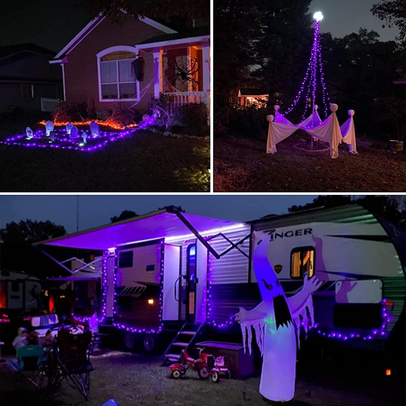 Purple Solar Fairy String Lights 33ft 100 LED Outdoor Waterproof 2 Pack with 8 Modes, Silver Wire for Garden Patio Halloween Christmas