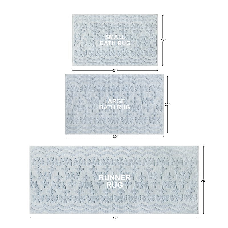 Floral Block Scallop Bath Rug Set - Hydrangea Blue, 17x24 & 20x30 Inches