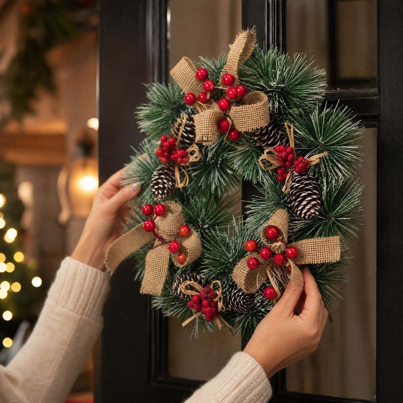 Christmas Wreath Decorations Farmhouse Front Door Garland - Indoor Outdoor, 006 Variation