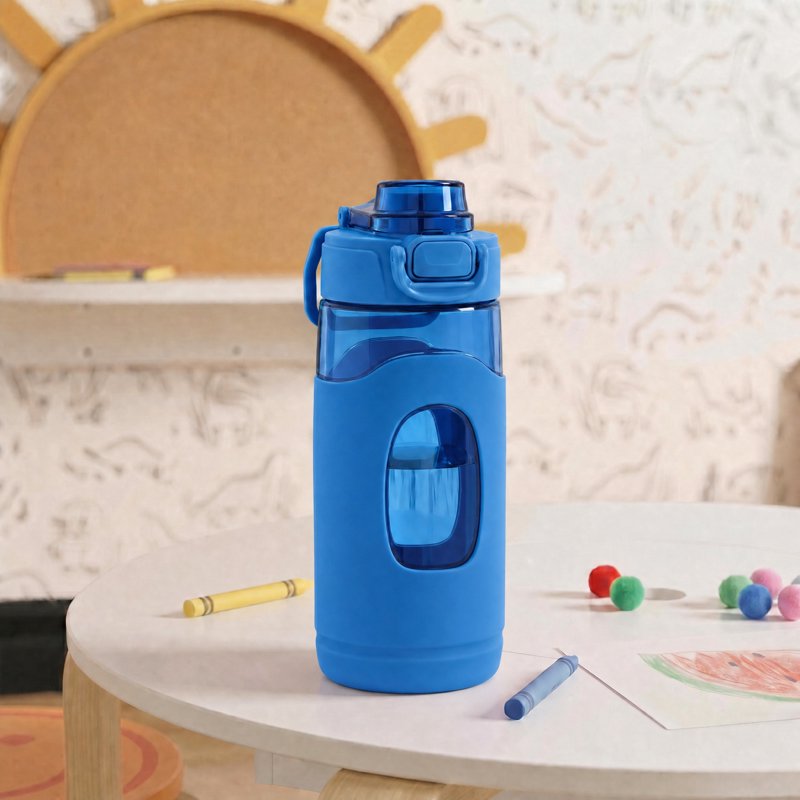16 oz Blue Tritan Water Bottle with Silicone Grip and Flip-Top Lid