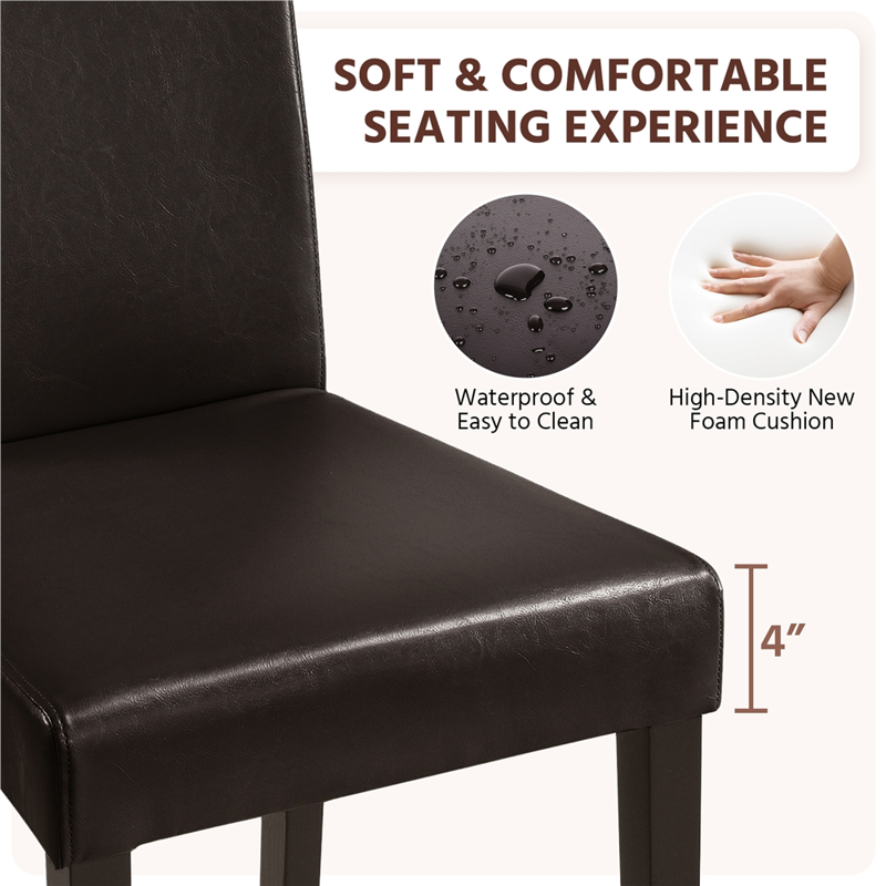 Faux Leather Dining Chairs Set of 2 with Rubberwood Legs - Dark Brown