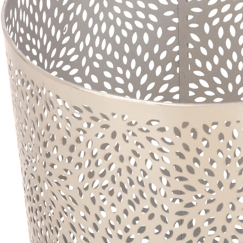 Silver Metal Floral Waste Bin - Laser Carved Design, 9" x 10" - Abstract Floral