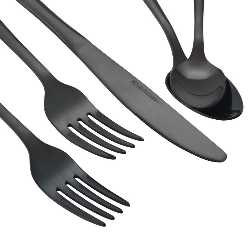 20-Piece Stainless Steel Flatware Set - Black Mirror Finish