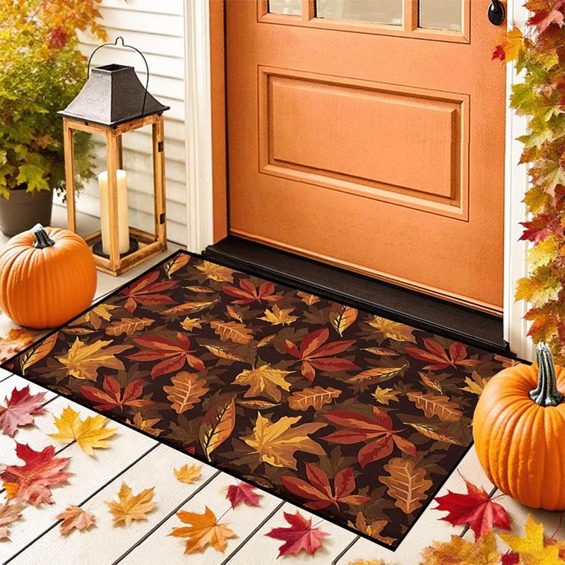Syligr Halloween Thanksgiving Doormat with Maple Leaf & Pumpkin - Non-Slip Fall Entry Rug - Variation C