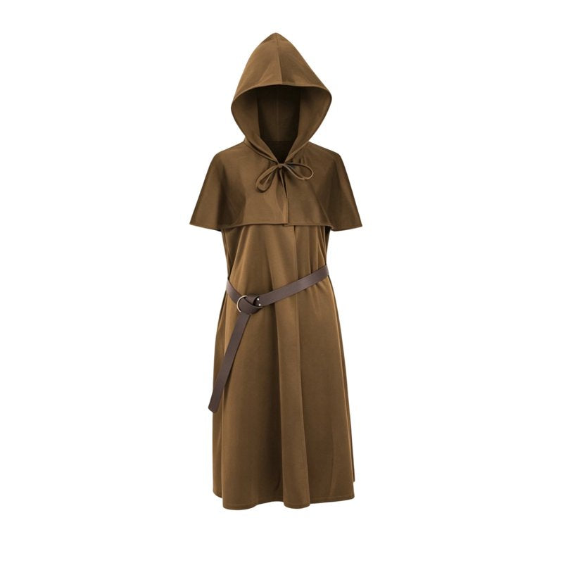 Medieval Monk Robe Costume Set with Hood & Belt - Brown XL | Renaissance Cosplay