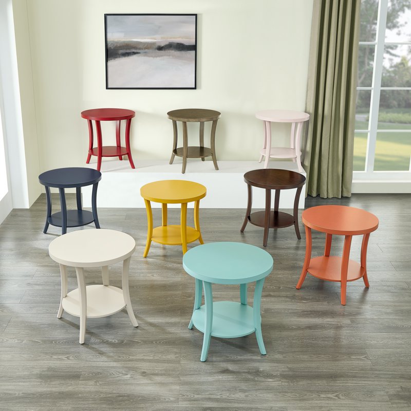 Contemporary Wood End Table with Oval Shelf - Multiple Colors